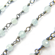 Aqua Blue gemstone Oxidized 925 Sterling Silver Wire Chain.